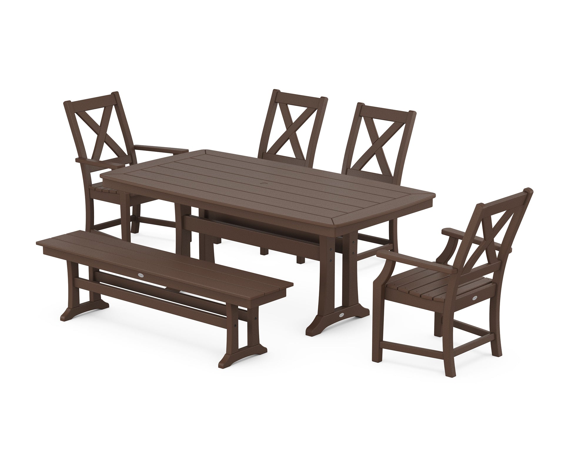 POLYWOOD Braxton 6-Piece Dining Set with Trestle Legs — Mahogany
