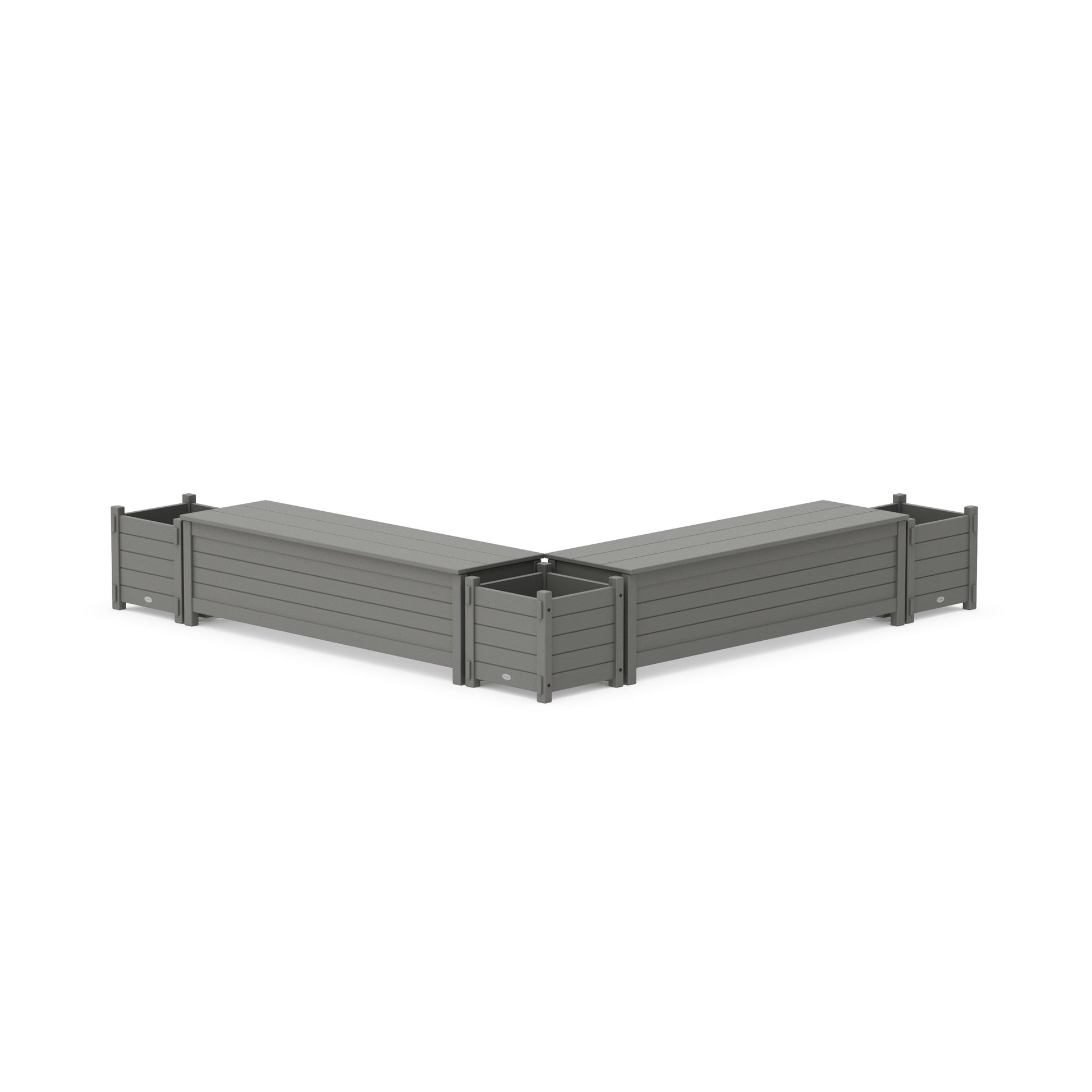 POLYWOOD 60" Nautical L- Shaped Planter Storage Bench Corner Set — Slate Grey