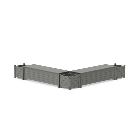 POLYWOOD 60" Nautical L- Shaped Planter Storage Bench Corner Set — Slate Grey
