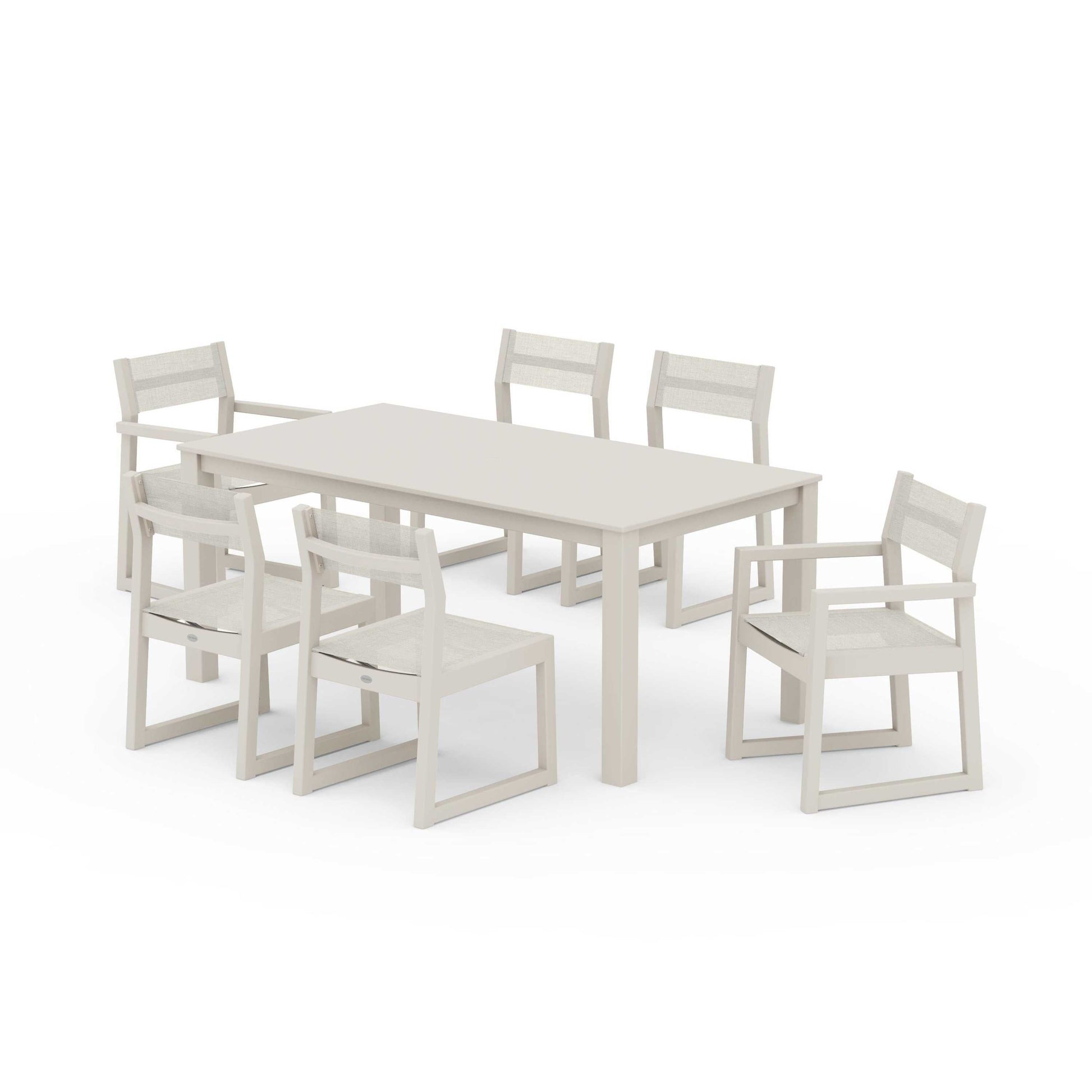 POLYWOOD EDGE Sling 7-Piece Parsons Dining Set — Sand / Parchment Sling
