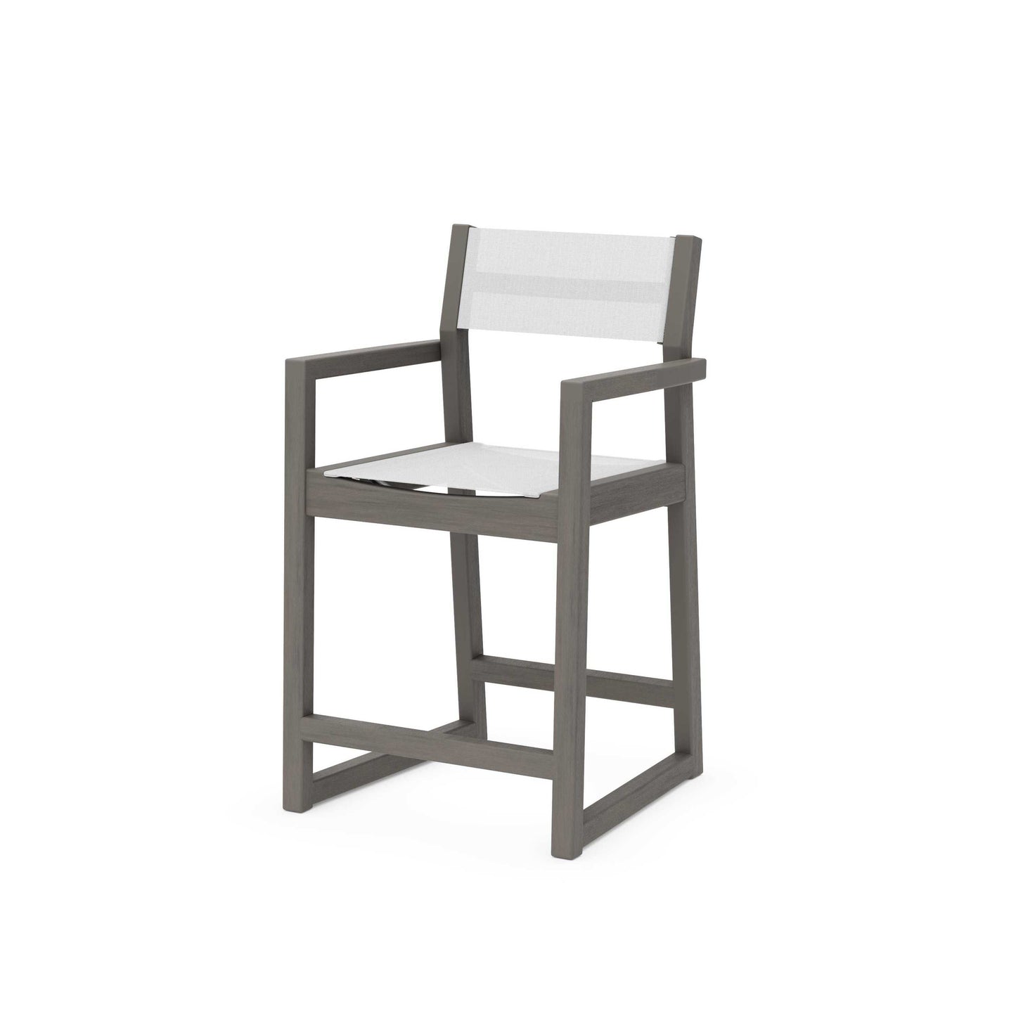 POLYWOOD EDGE Sling Counter Arm Chair — Driftwood / White Sling
