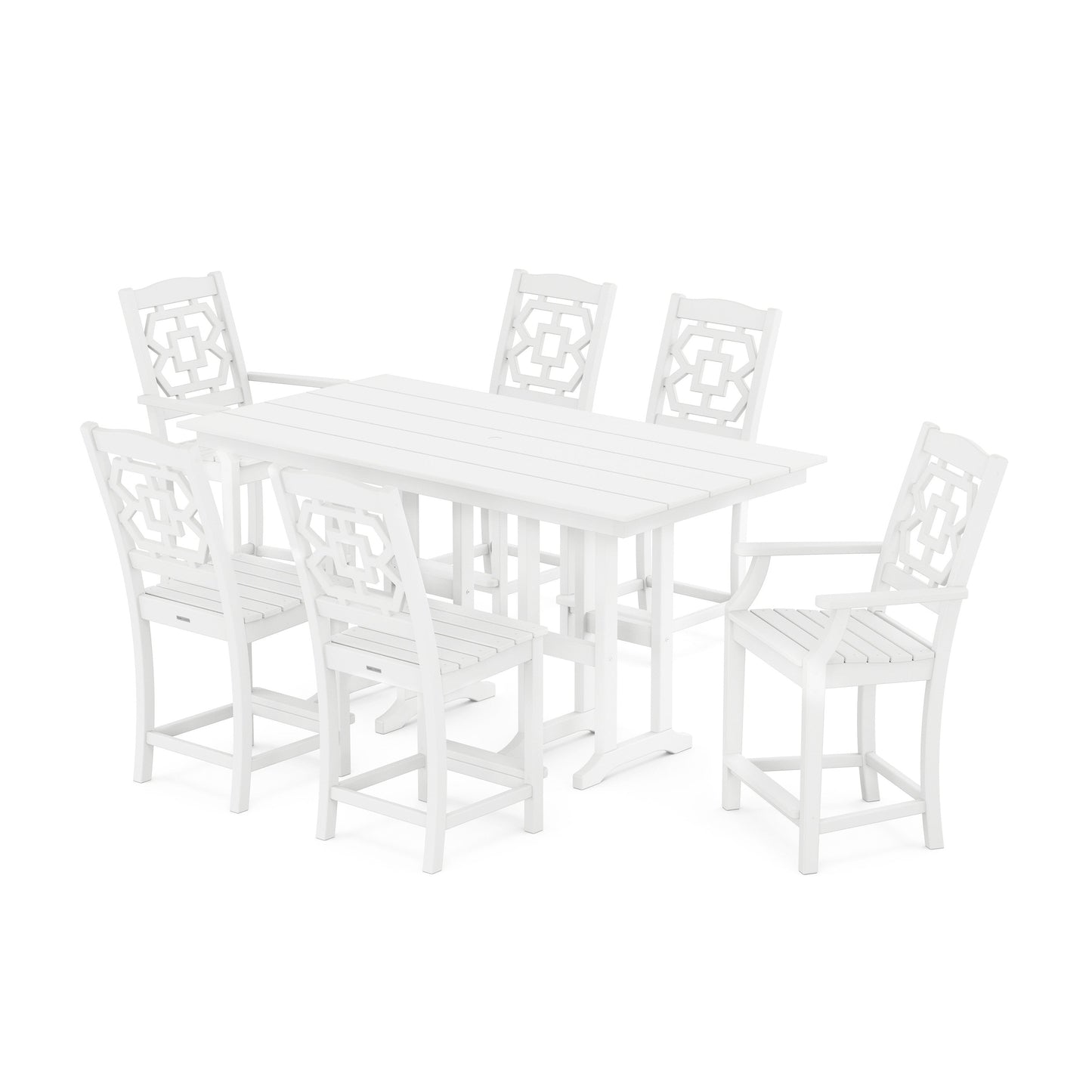 POLYWOOD Chinoiserie 7-Piece Farmhouse Counter Set — White