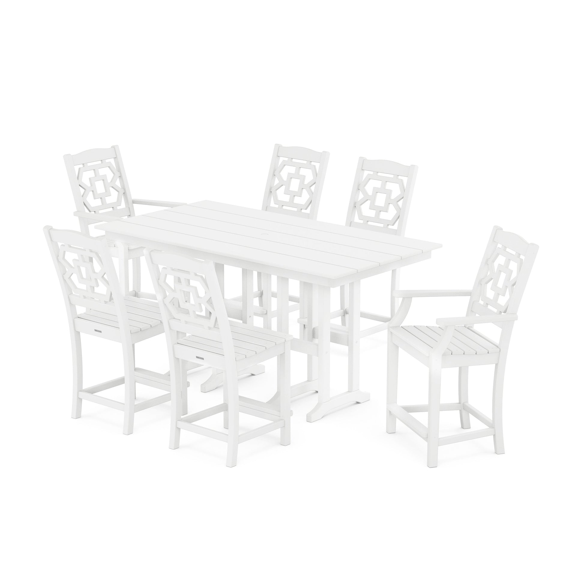 POLYWOOD Chinoiserie 7-Piece Farmhouse Counter Set — White