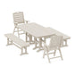 POLYWOOD Nautical Highback 5-Piece Dining Set with Benches — Sand