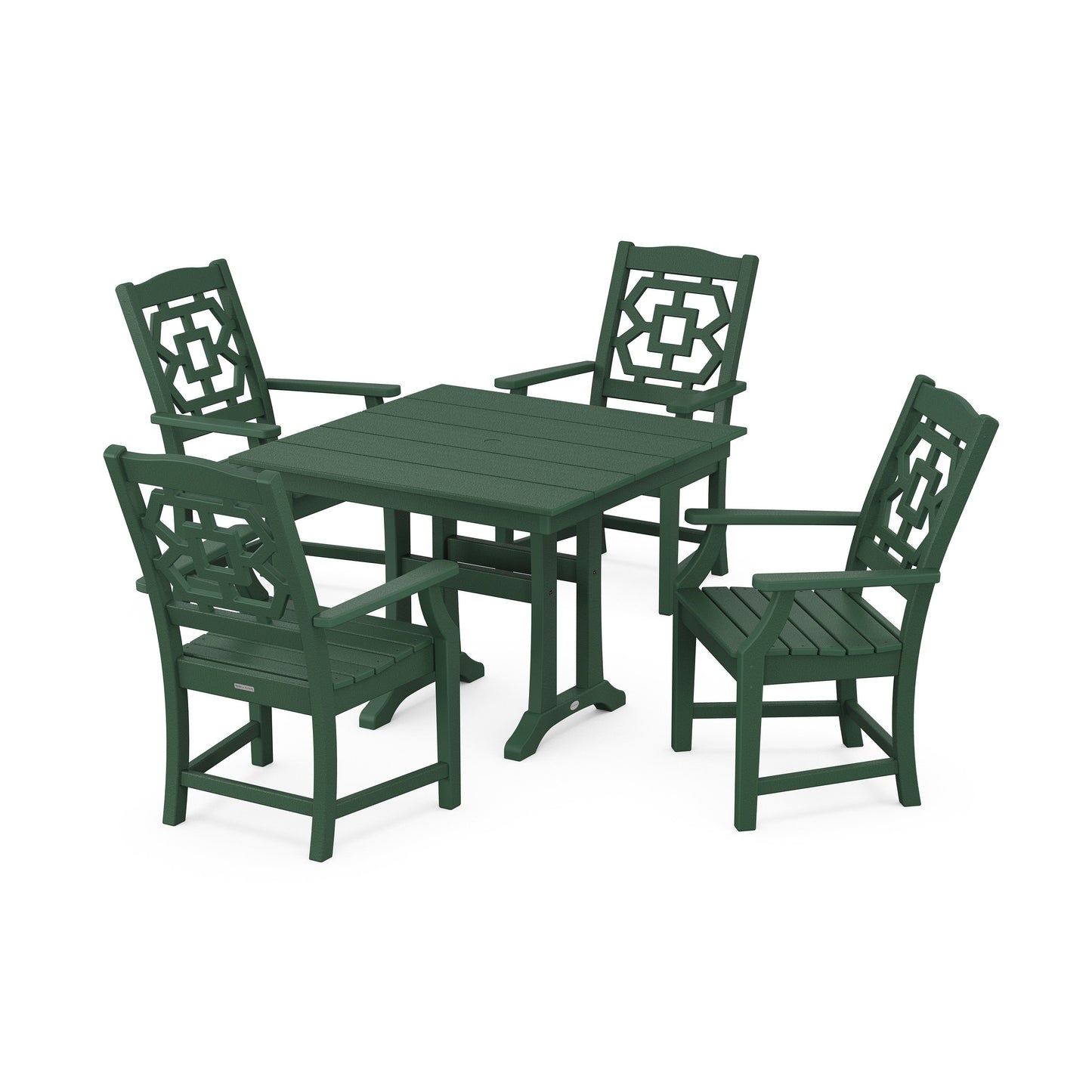 POLYWOOD Chinoiserie 5-Piece Farmhouse Dining Set with Trestle Legs — Green