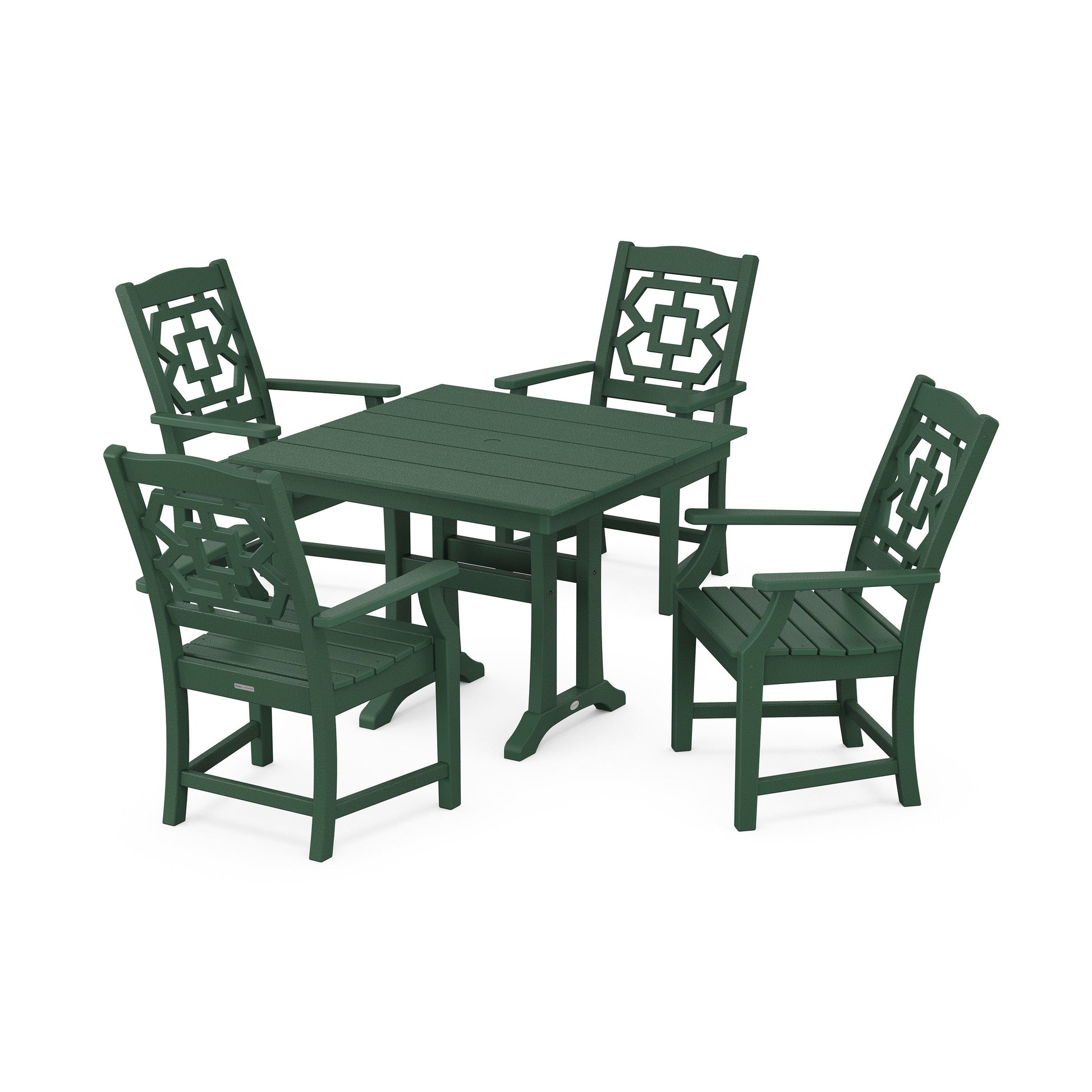 POLYWOOD Chinoiserie 5-Piece Farmhouse Dining Set with Trestle Legs — Green