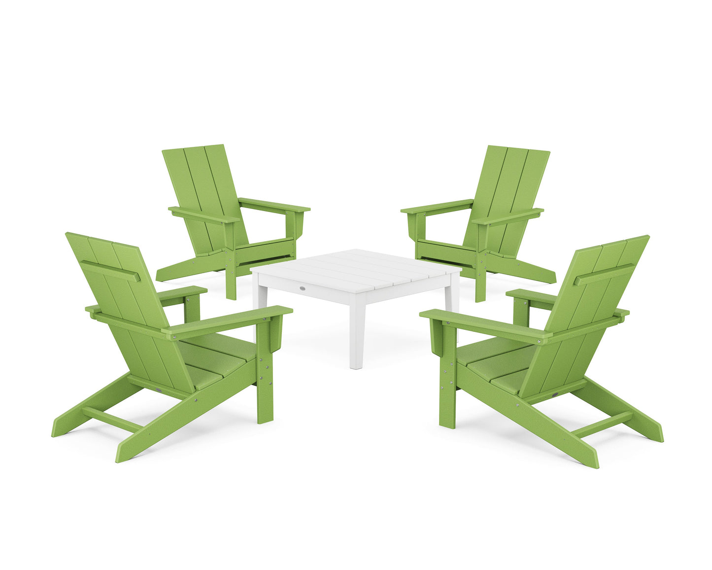 POLYWOOD 5-Piece Modern Studio Adirondack Chair Conversation Group — Lime / White