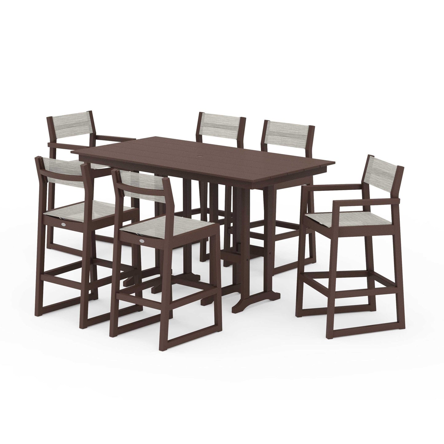 POLYWOOD EDGE Sling 7-Piece Farmhouse Bar Set — Mahogany / Birch Sling