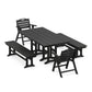 POLYWOOD Nautical Lowback 5-Piece Farmhouse Dining Set with Benches — Black