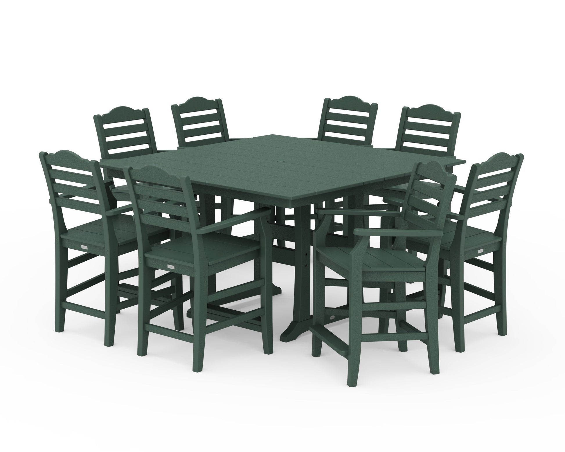 POLYWOOD Savannah 9-Piece Square Farmhouse Counter Set with Trestle Legs — Green