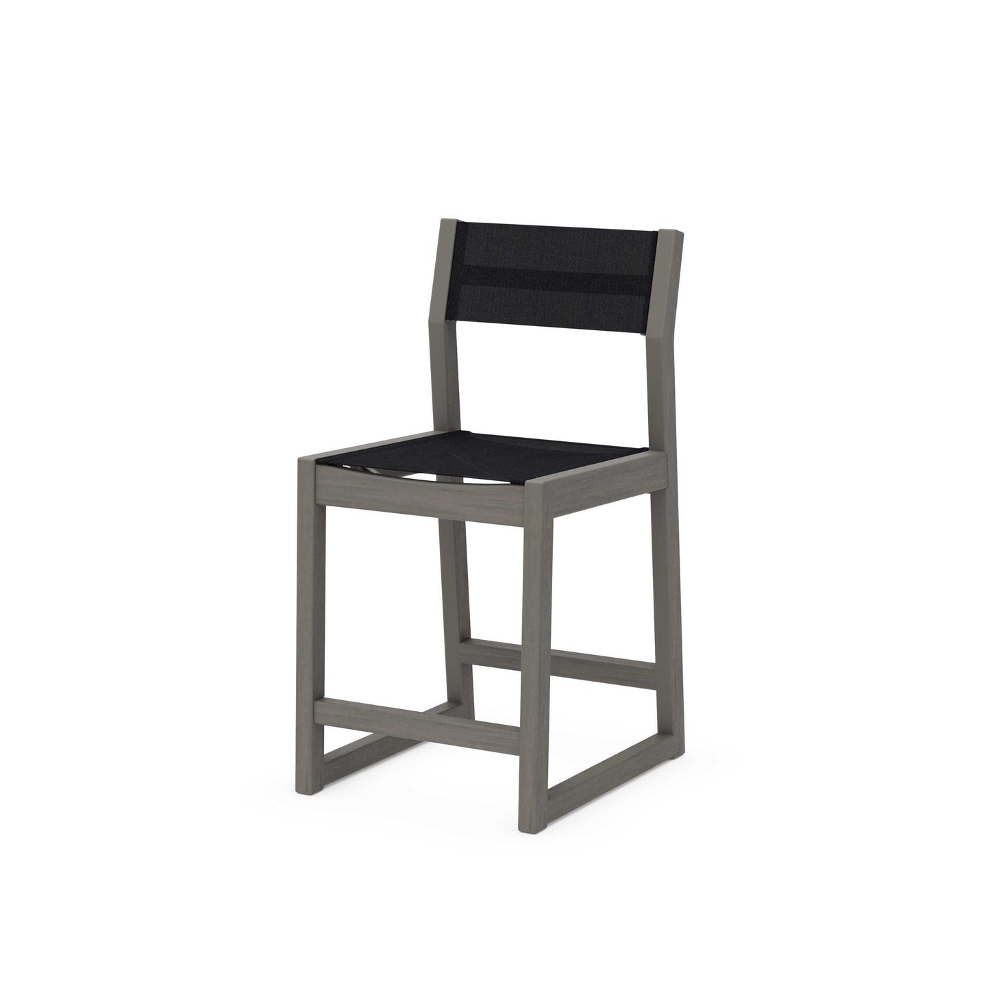 POLYWOOD EDGE Sling Counter Side Chair — Driftwood / Black Sling
