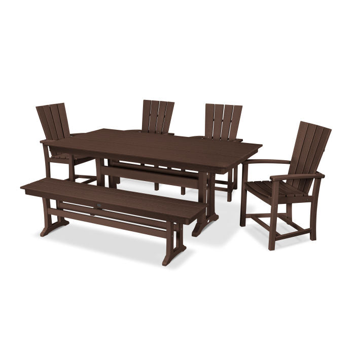 POLYWOOD Quattro 6-Piece Farmhouse Dining Set with Trestle Legs and Bench FREE SHIPPING
