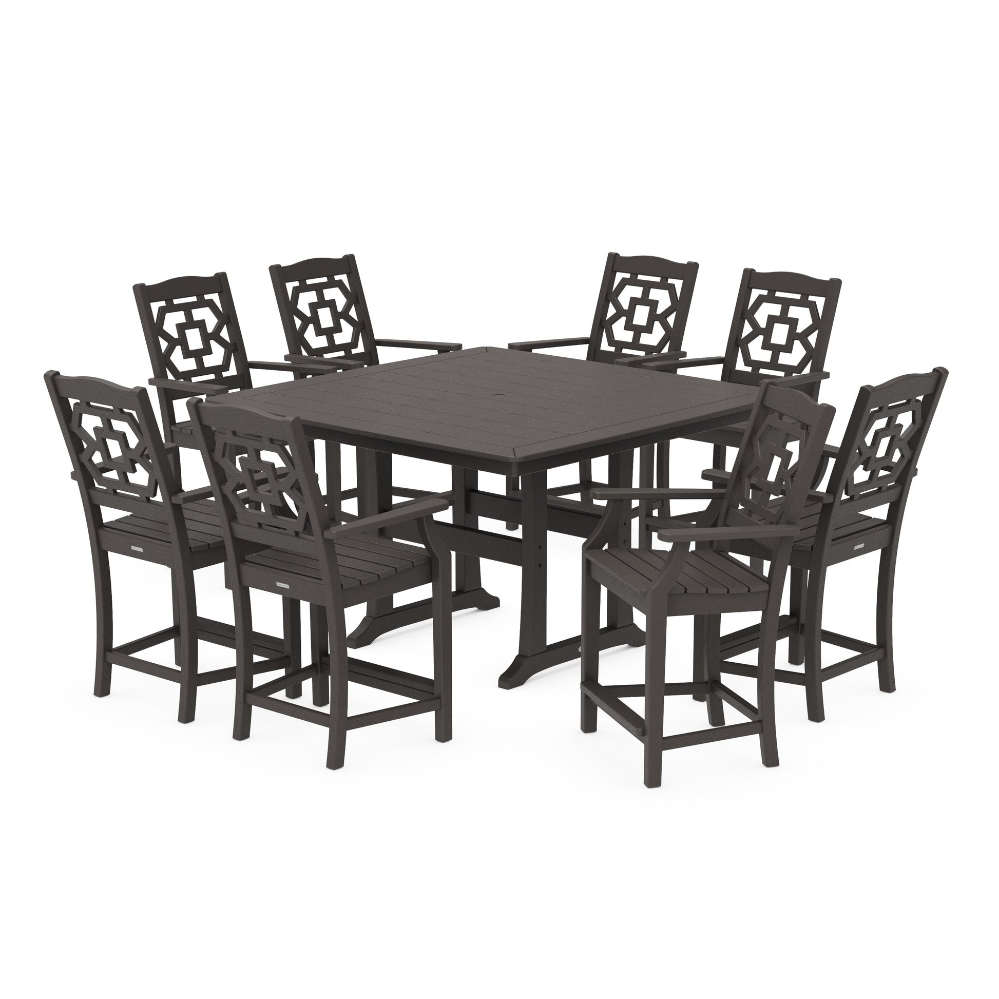 POLYWOOD Chinoiserie 9-Piece Square Counter Set with Trestle Legs — Vintage Coffee