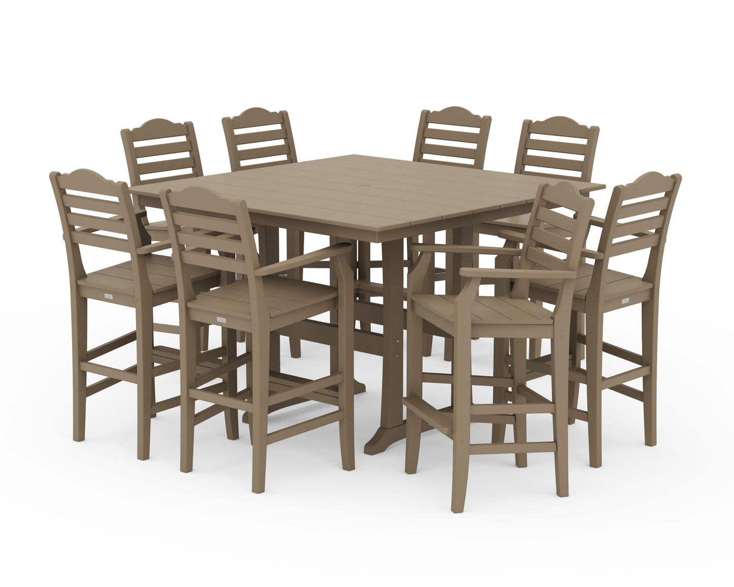 POLYWOOD Savannah 9-Piece Square Farmhouse Bar Set with Trestle Legs — Vintage Sahara