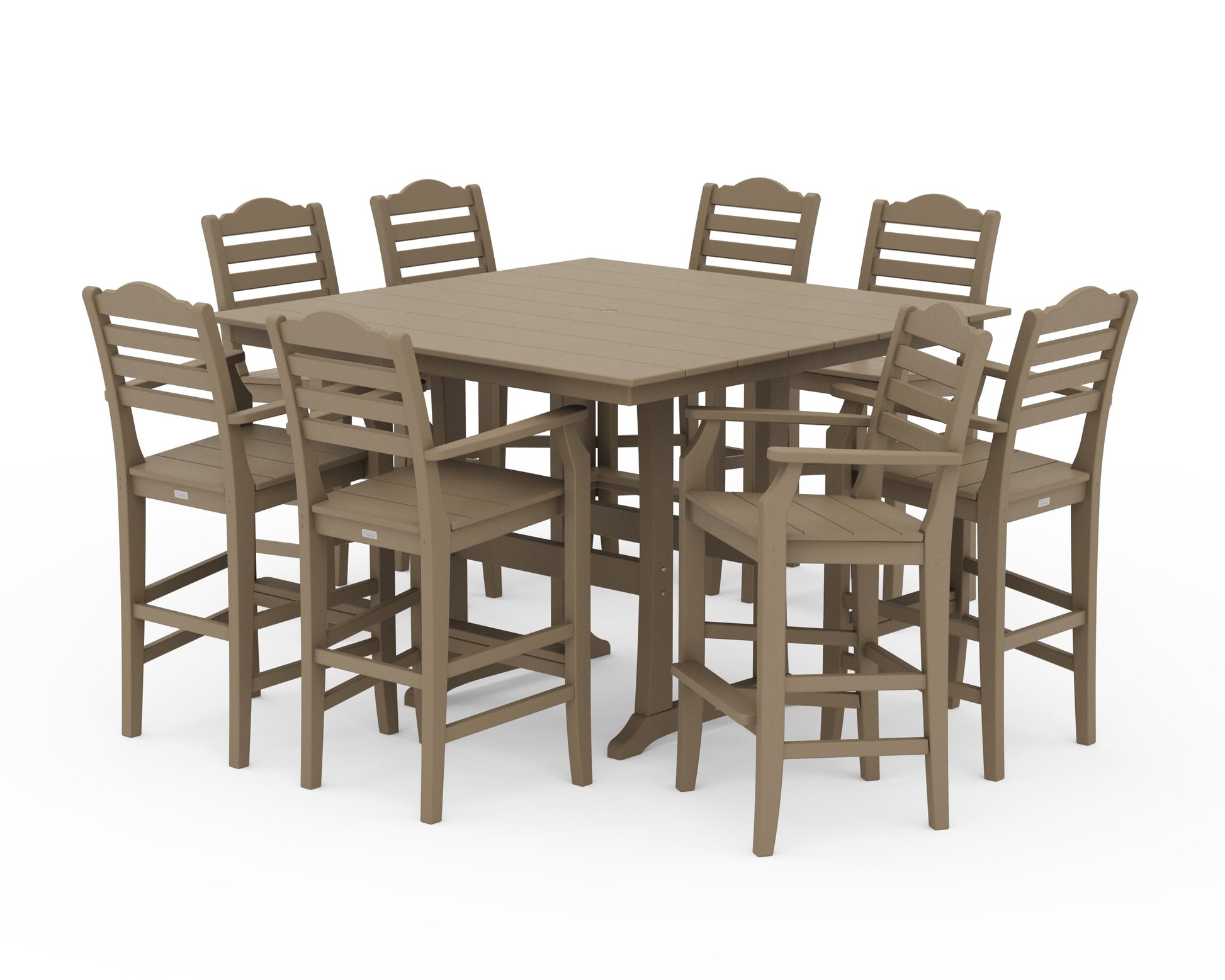 POLYWOOD Savannah 9-Piece Square Farmhouse Bar Set with Trestle Legs — Vintage Sahara