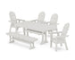 POLYWOOD Vineyard Curveback Adirondack Chair 6-Piece Dining Set with Trestle Legs and Bench — Vintage White