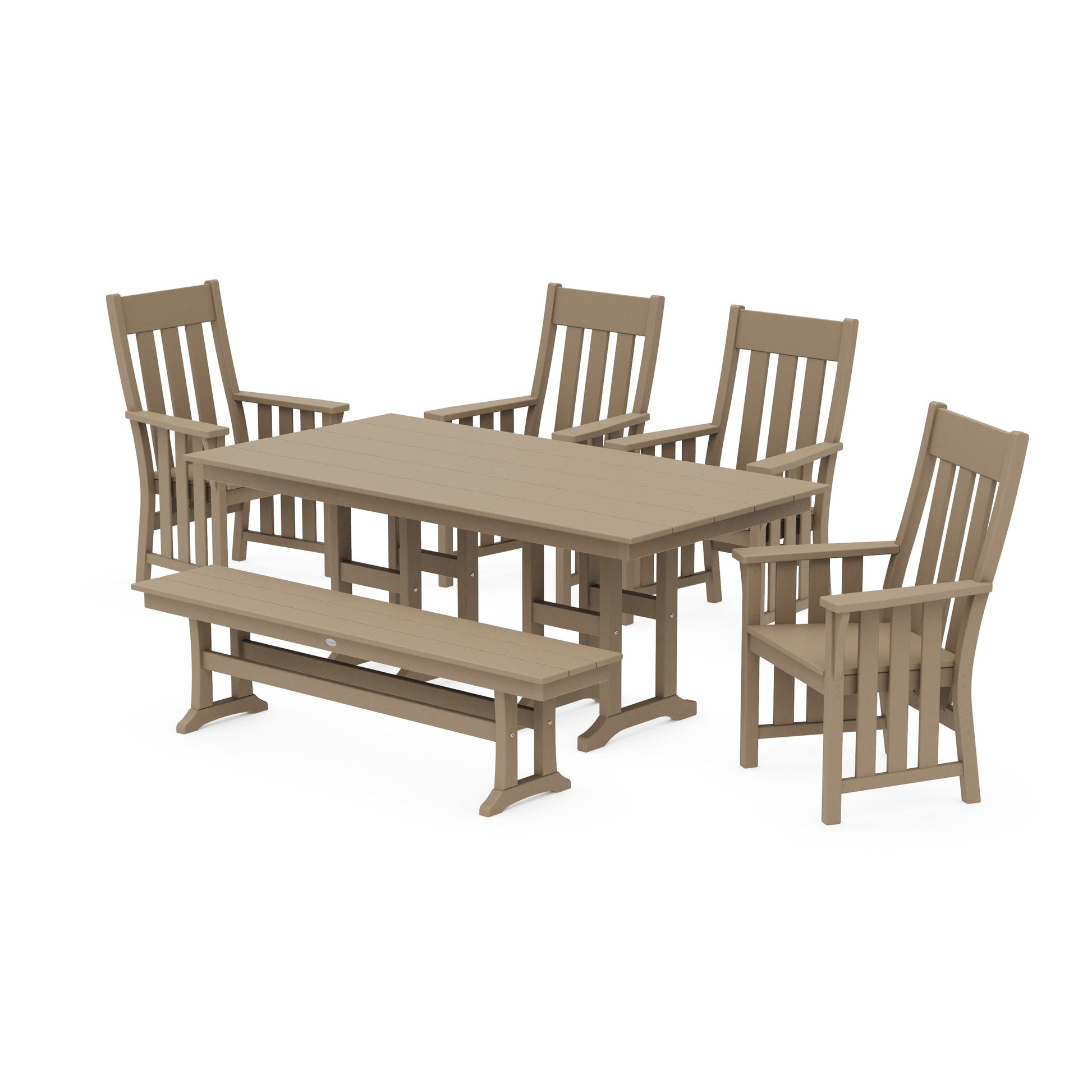 POLYWOOD Acadia 6-Piece Farmhouse Dining Set with Bench — Vintage Sahara