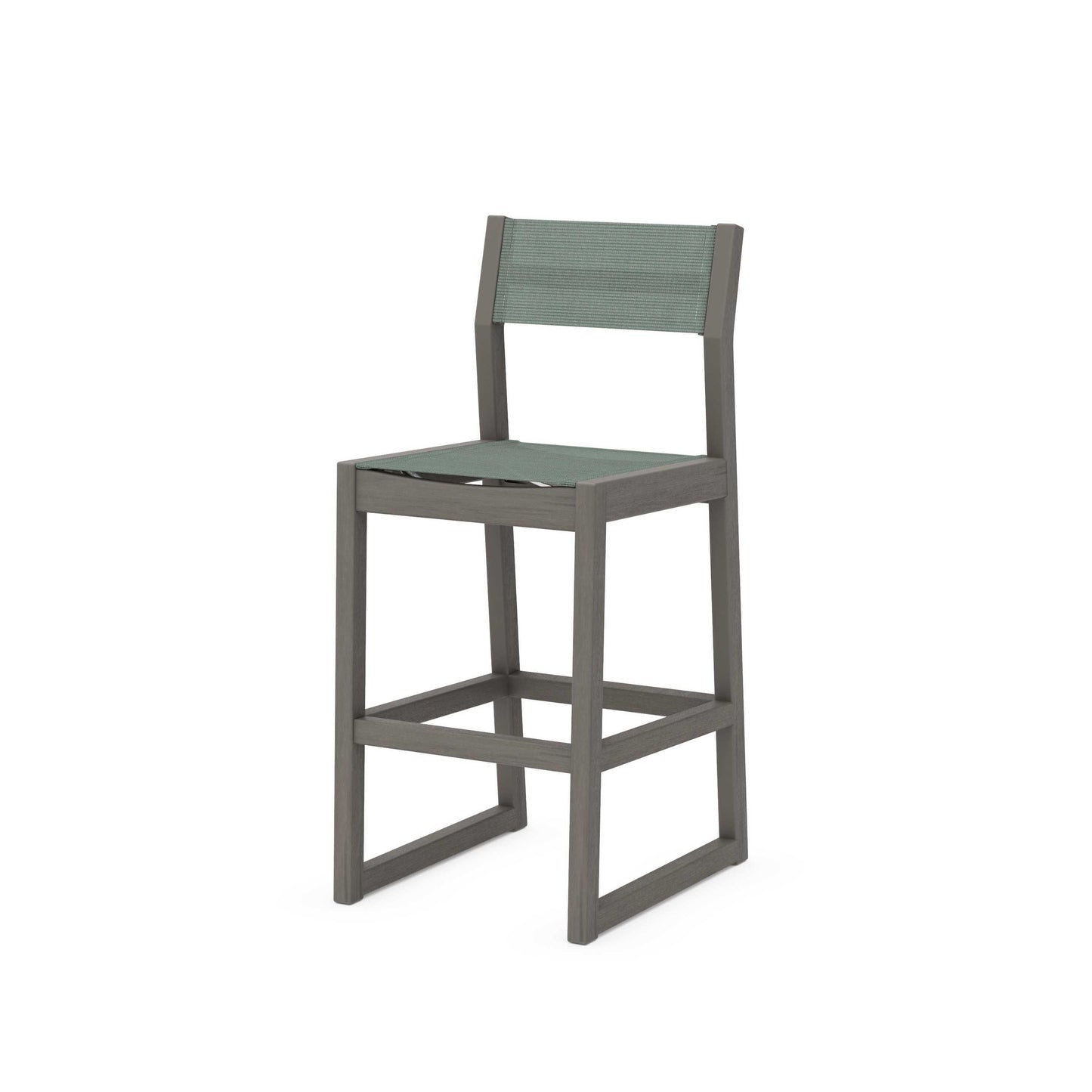 POLYWOOD EDGE Sling Bar Side Chair — Driftwood / Dupioni Sea Mist Sling