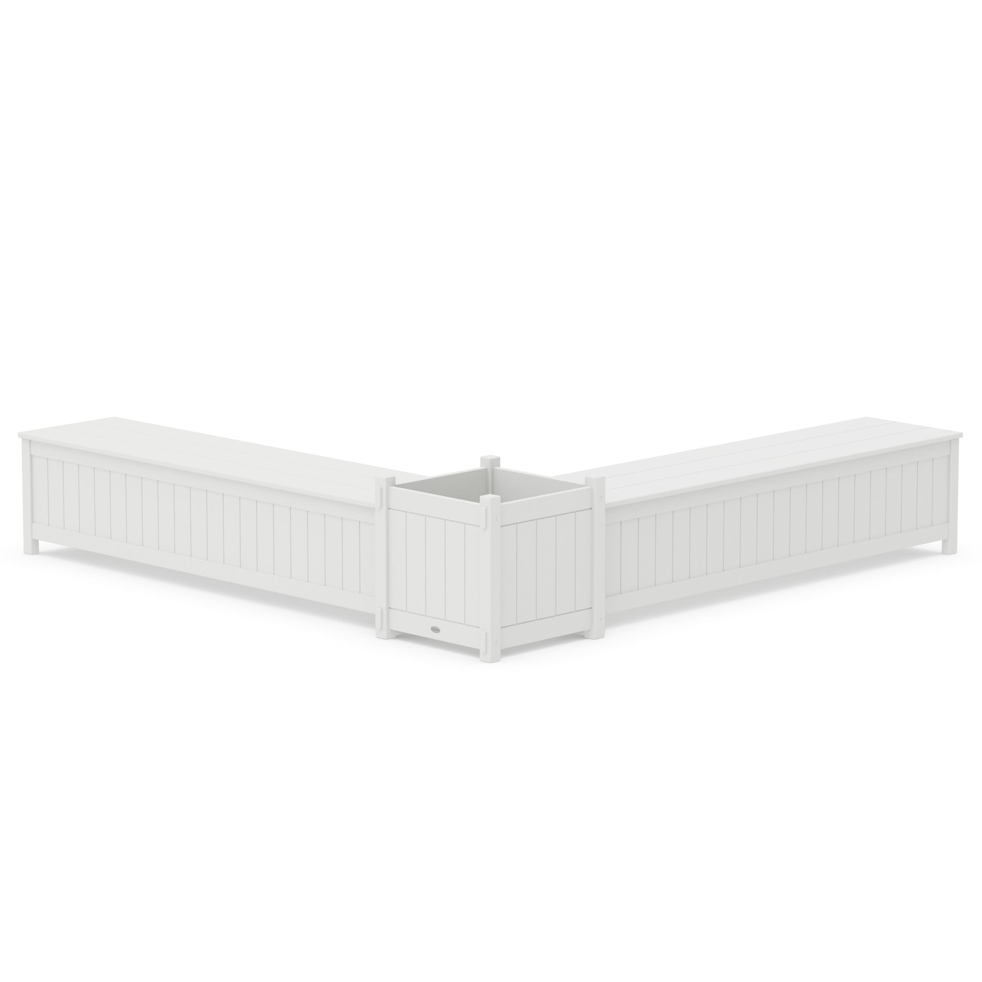 POLYWOOD 72" Vineyard L- Shaped Planter Storage Bench Set- Large — White