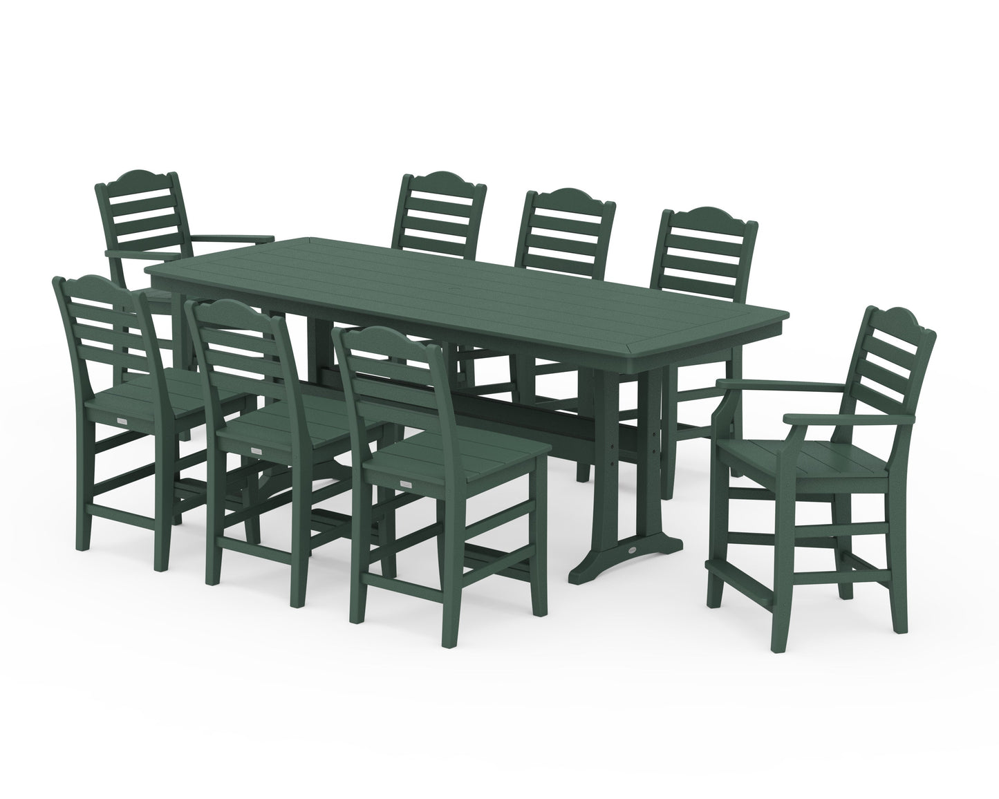 POLYWOOD Savannah 9-Piece Counter Set with Trestle Legs — Green