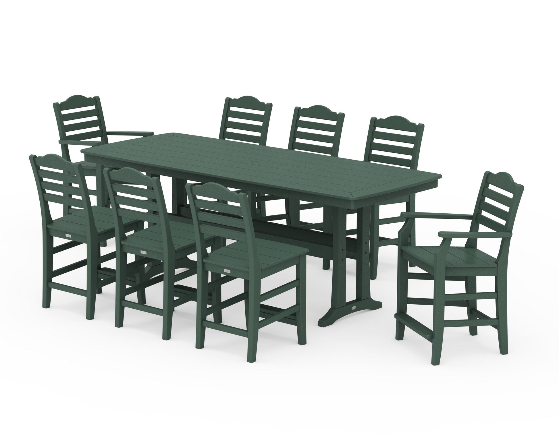 POLYWOOD Savannah 9-Piece Counter Set with Trestle Legs — Green