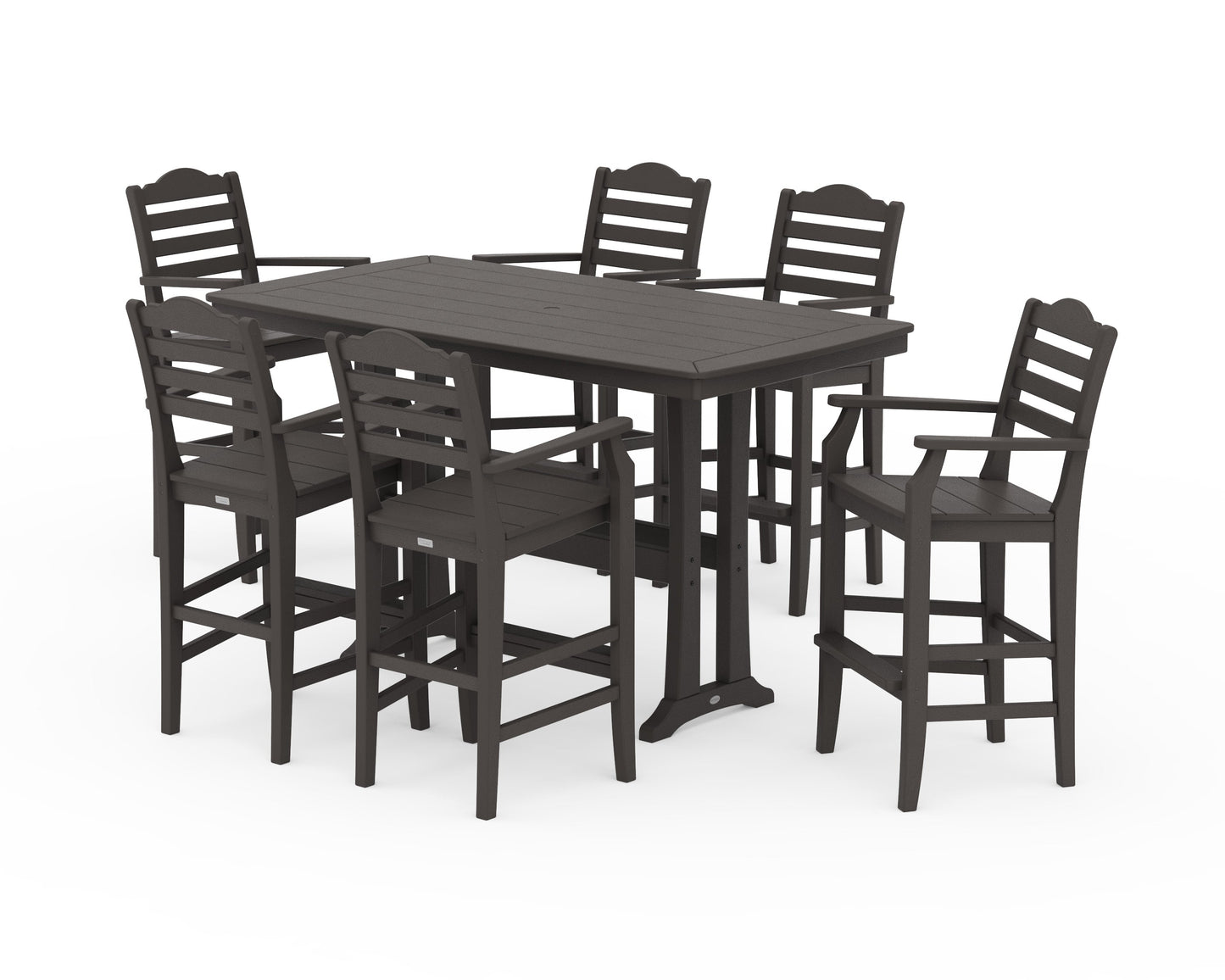 POLYWOOD Savannah Arm Chair 7-Piece Bar Set with Trestle Legs — Vintage Coffee