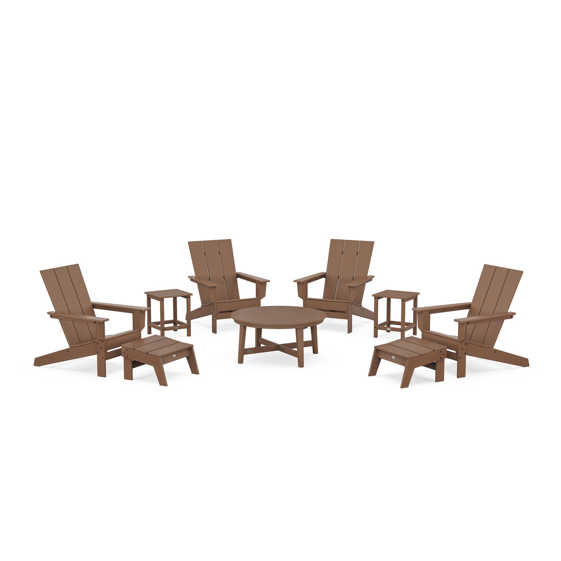 POLYWOOD Modern Studio Adirondack 9-Piece Conversation Set — Teak