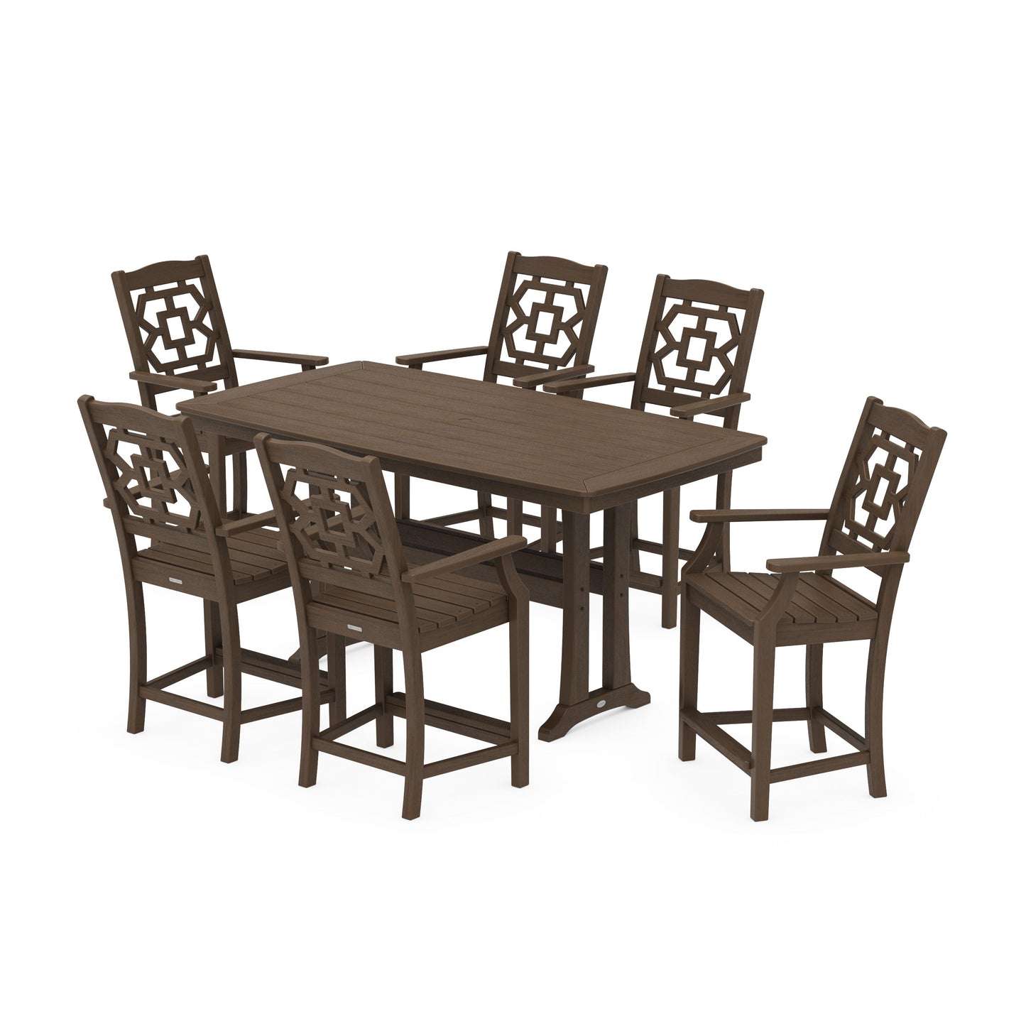 POLYWOOD Chinoiserie Arm Chair 7-Piece Counter Set with Trestle Legs — Kona