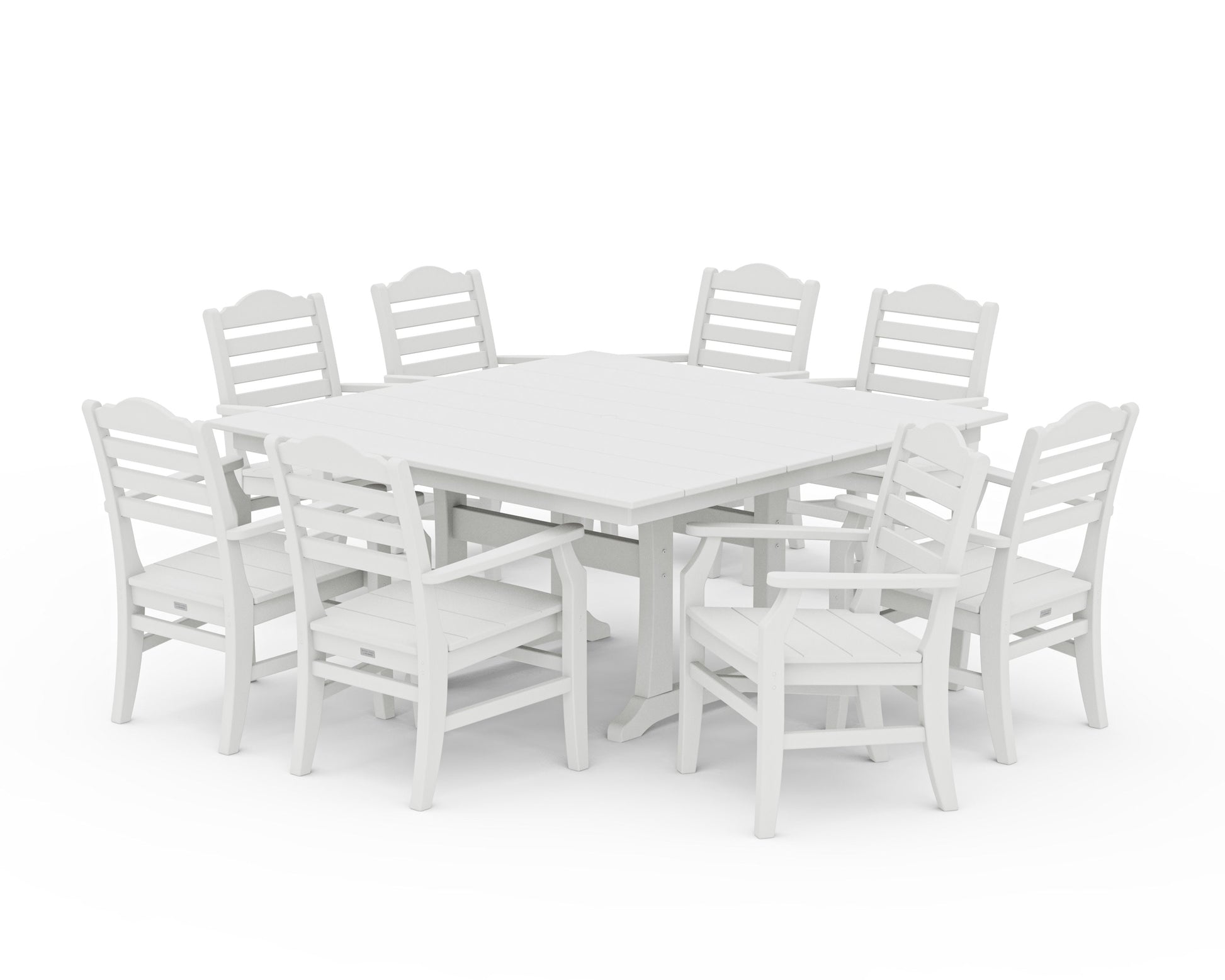 POLYWOOD Savannah 9-Piece Square Farmhouse Dining Set with Trestle Legs — Vintage White