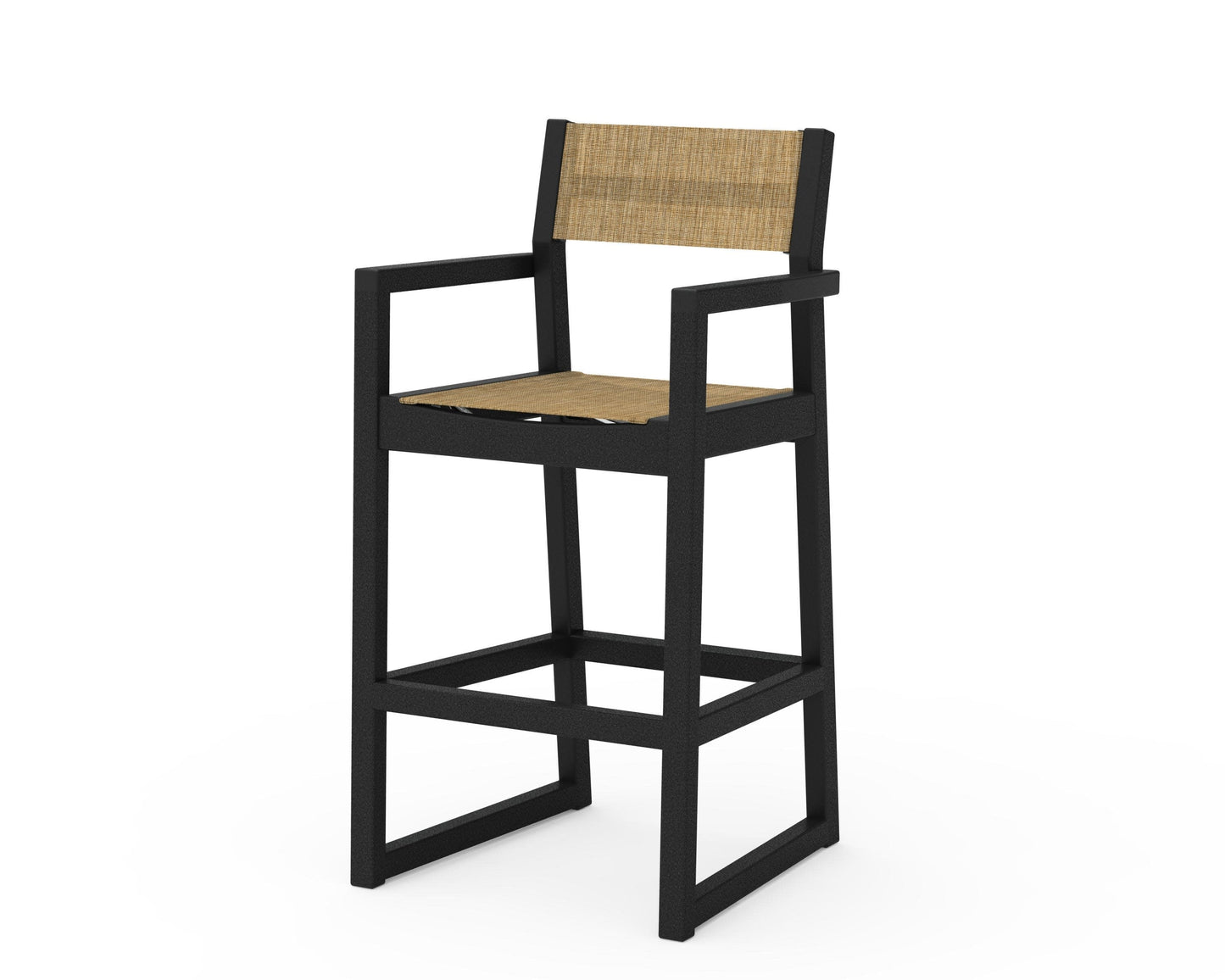 POLYWOOD EDGE Sling Bar Arm Chair — Black / Burlap Sling