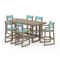 POLYWOOD EDGE Sling 7-Piece Bar Table Set — Vintage Sahara / Dupioni Aquamarine Sling