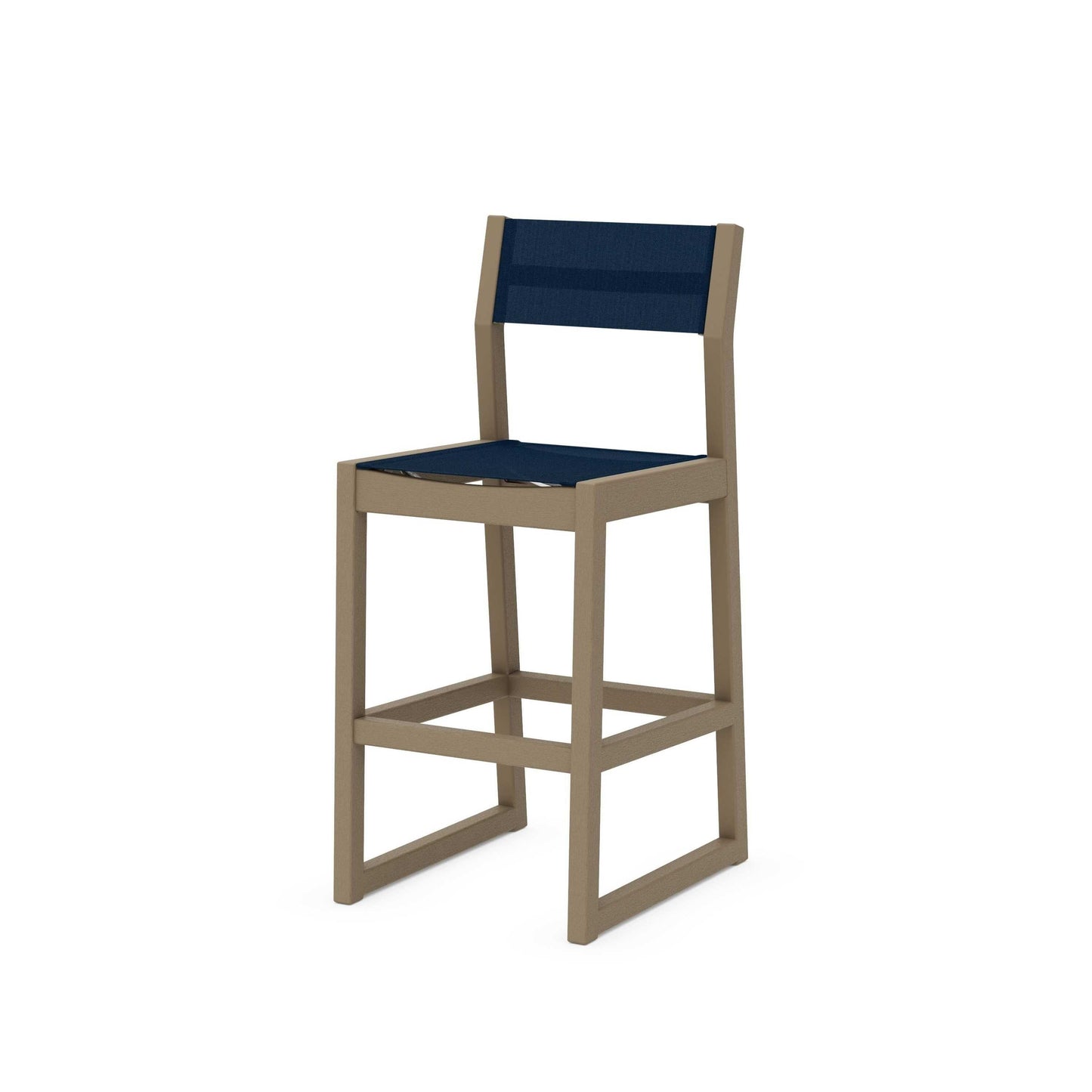 POLYWOOD EDGE Sling Bar Side Chair — Vintage Sahara / Navy Blue Sling