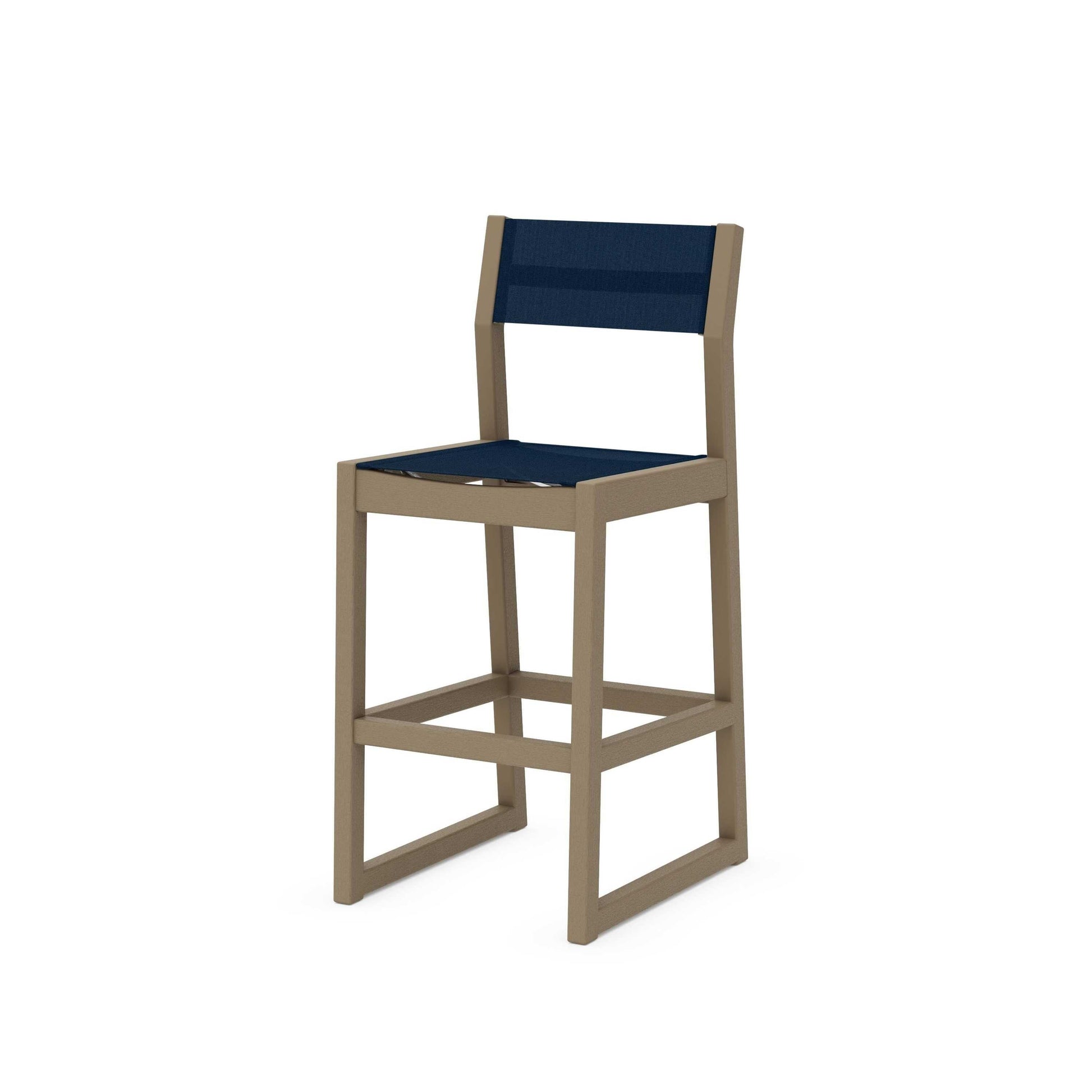 POLYWOOD EDGE Sling Bar Side Chair — Vintage Sahara / Navy Blue Sling