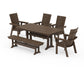 POLYWOOD Modern Curveback Adirondack 6-Piece Farmhouse Dining Set with Trestle Legs and Bench — Kona