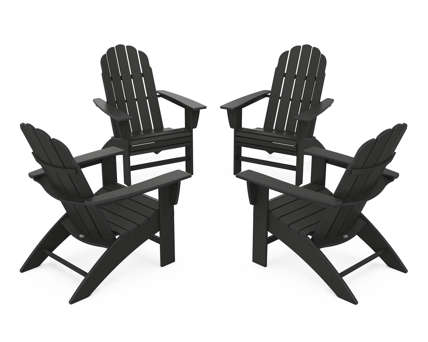 POLYWOOD 4-Piece Vineyard Curveback Adirondack Chair Conversation Set — Black