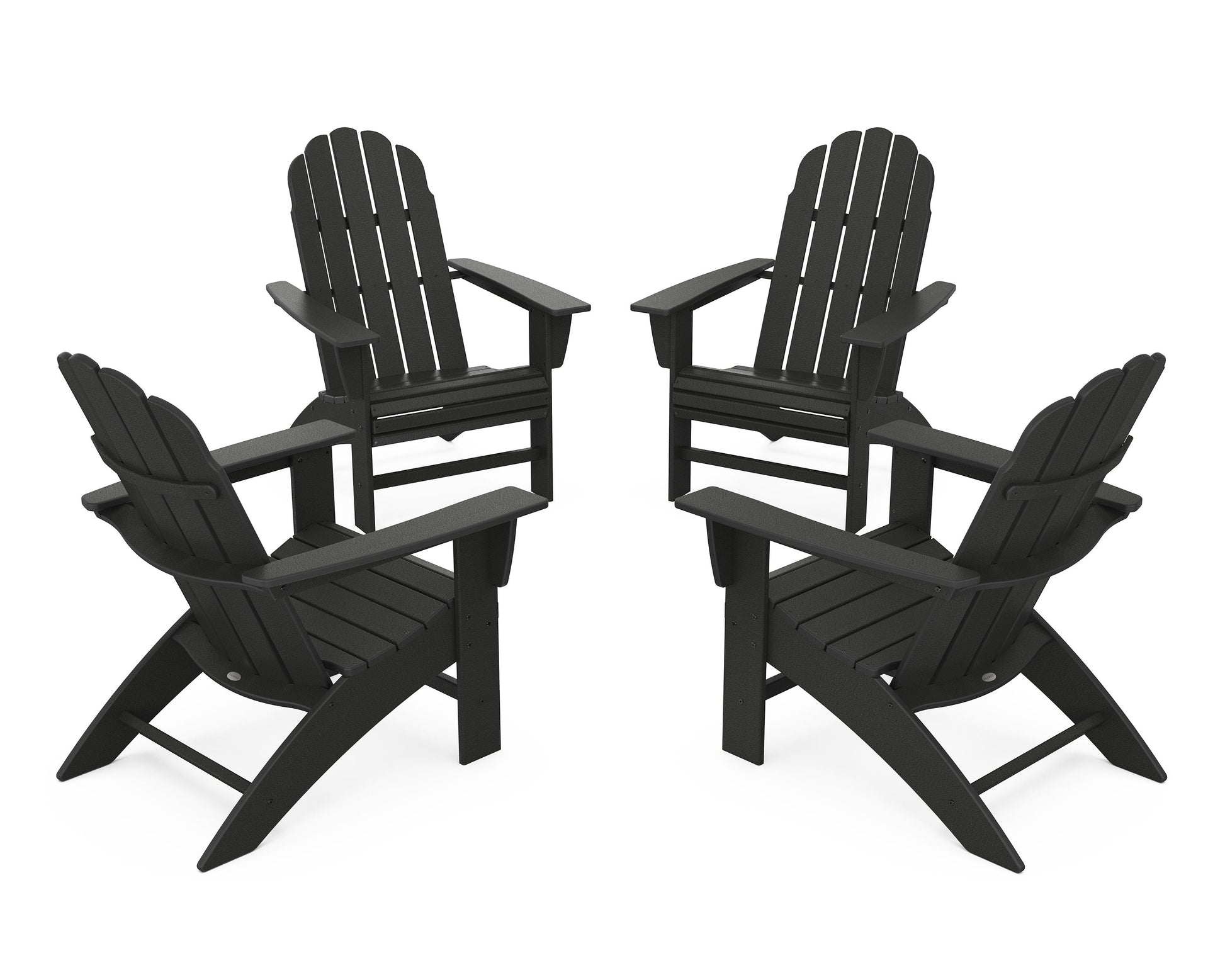 POLYWOOD 4-Piece Vineyard Curveback Adirondack Chair Conversation Set — Black