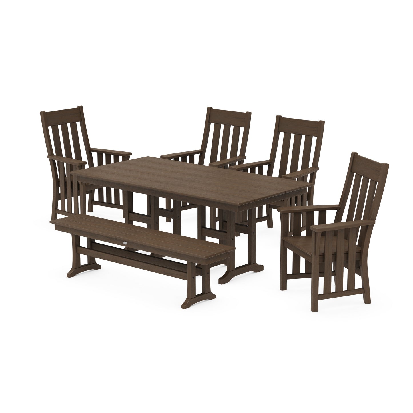 POLYWOOD Acadia 6-Piece Farmhouse Dining Set with Bench — Kona