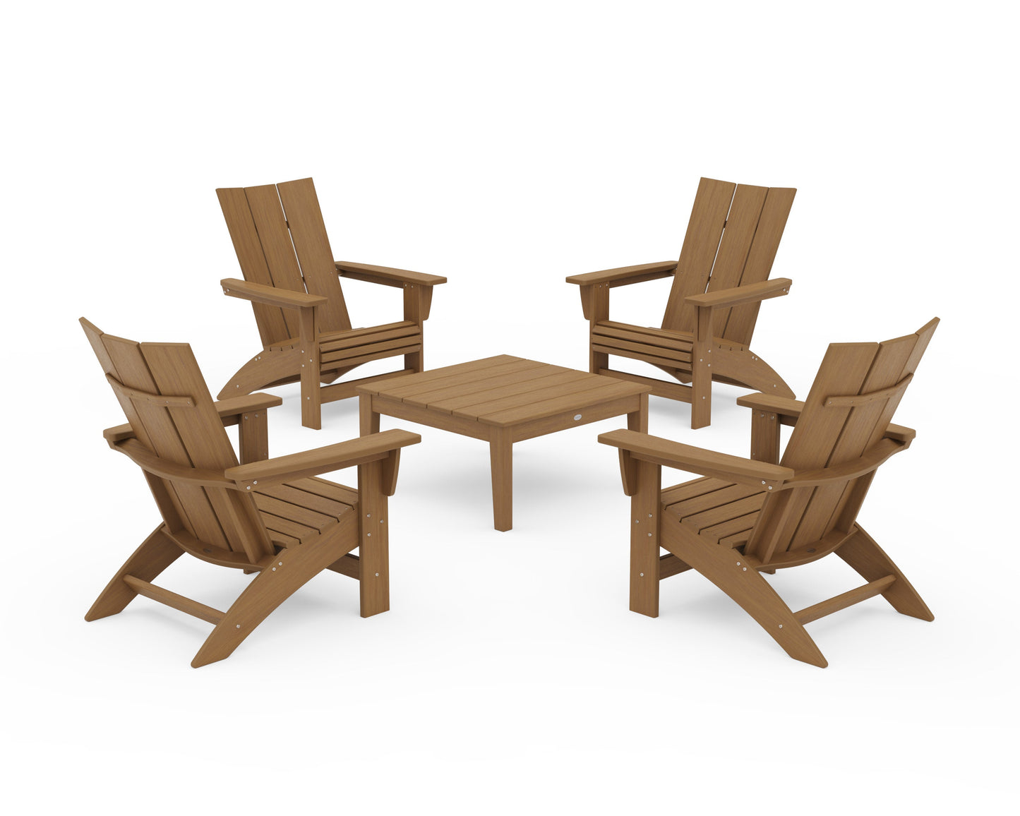 POLYWOOD 5-Piece Modern Grand Adirondack Chair Conversation Group — Natural