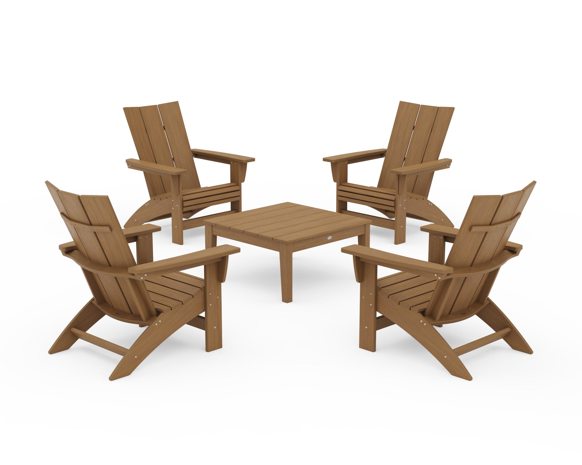 POLYWOOD 5-Piece Modern Grand Adirondack Chair Conversation Group — Natural