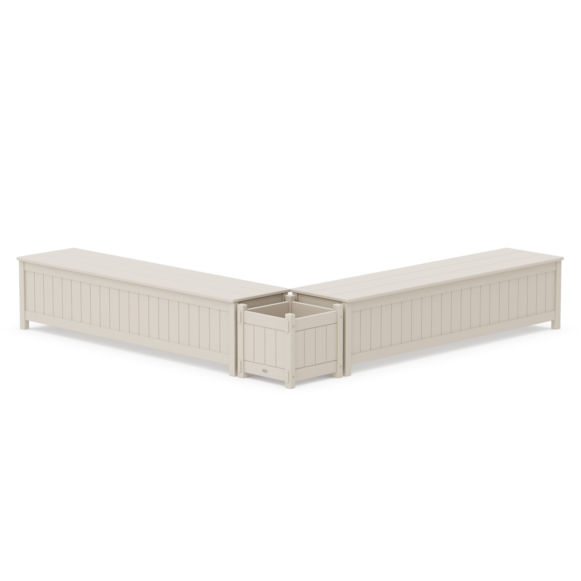POLYWOOD 72" Vineyard L- Shaped Planter Storage Bench Set — Sand