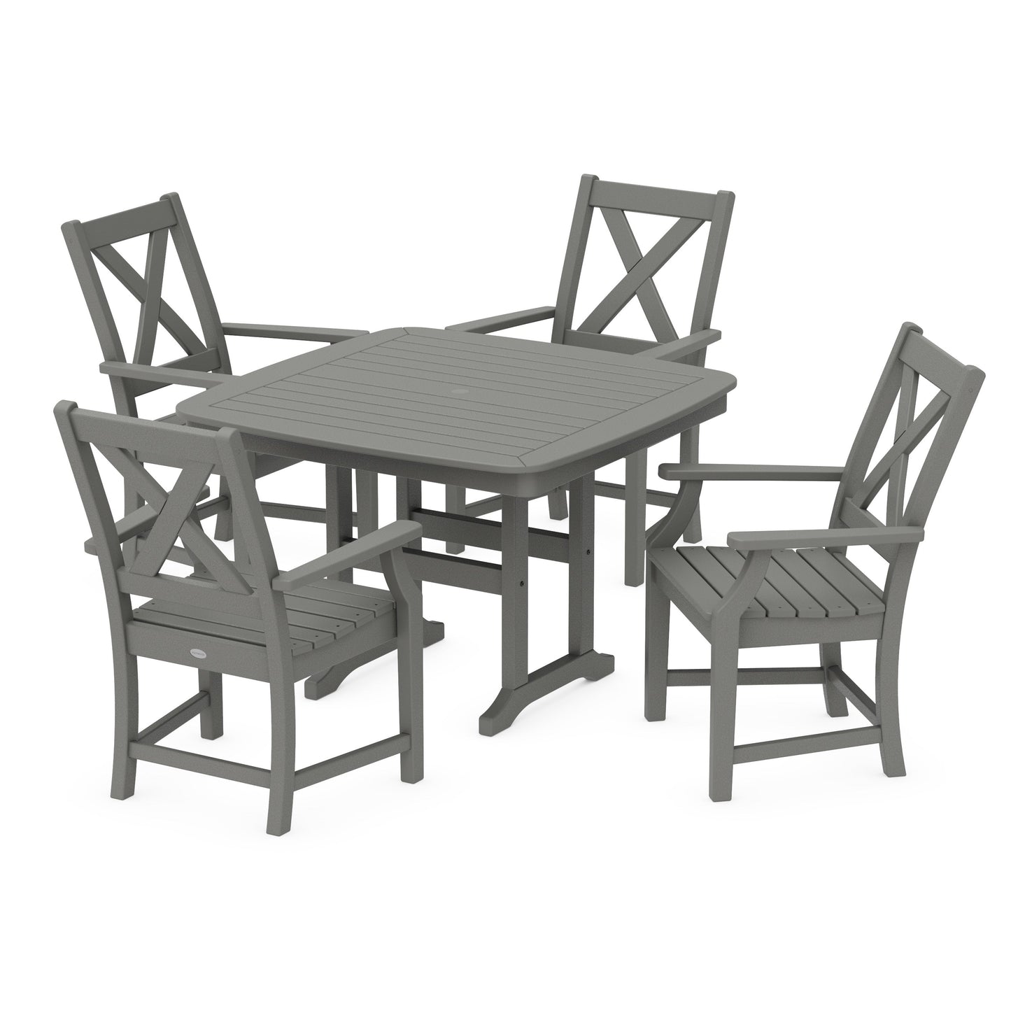 POLYWOOD Braxton 5-Piece Dining Set with Trestle Legs — Slate Grey