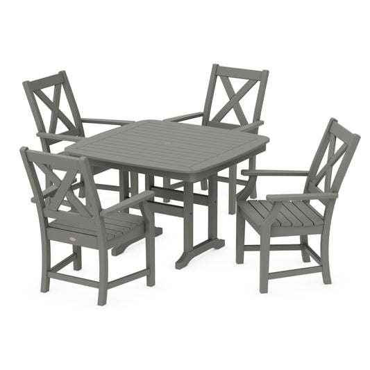 POLYWOOD Braxton 5-Piece Dining Set with Trestle Legs — Slate Grey