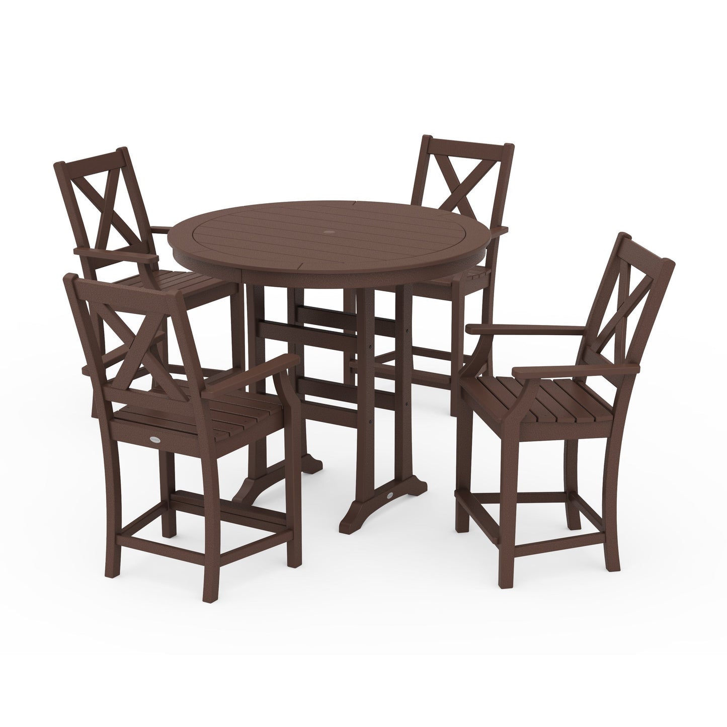 POLYWOOD Braxton 5-Piece Nautical Trestle Arm Chair Counter Set — Mahogany