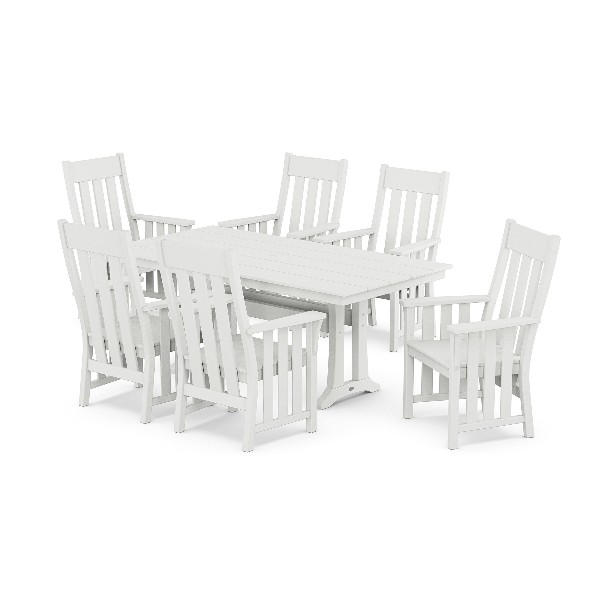 POLYWOOD Acadia Arm Chair 7-Piece Farmhouse Dining Set with Trestle Legs — White
