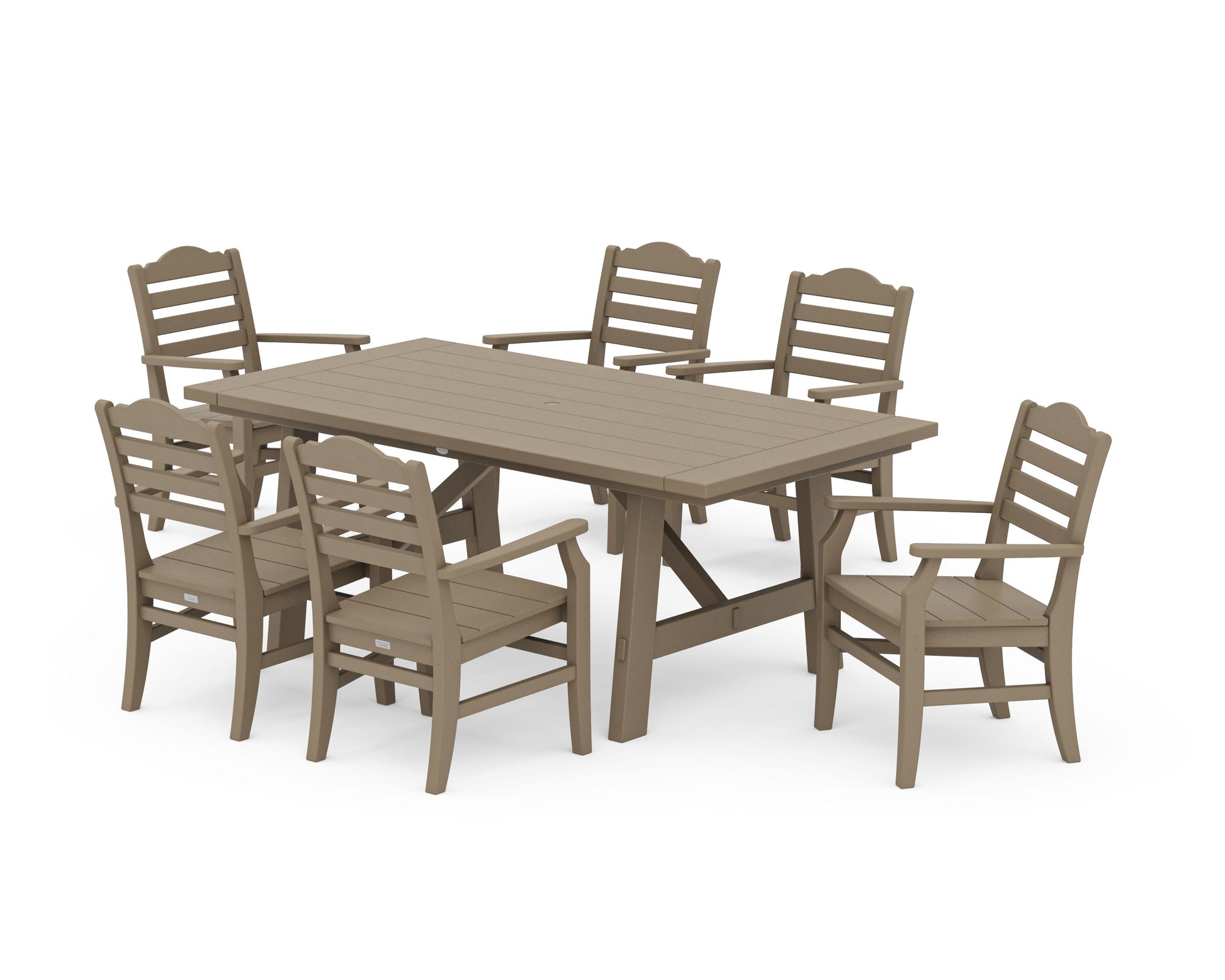 POLYWOOD Savannah Arm Chair 7-Piece Rustic Farmhouse Dining Set — Vintage Sahara