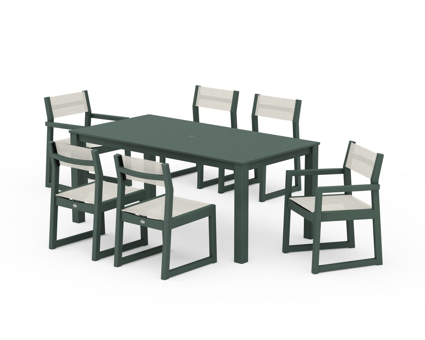 POLYWOOD EDGE Sling 7-Piece Parsons Dining Set — Green / Parchment Sling