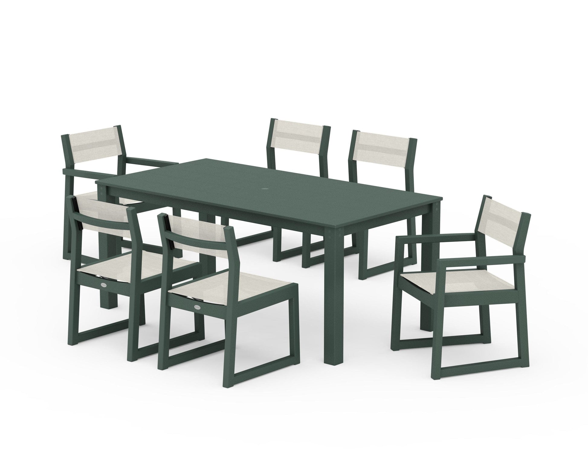 POLYWOOD EDGE Sling 7-Piece Parsons Dining Set — Green / Parchment Sling