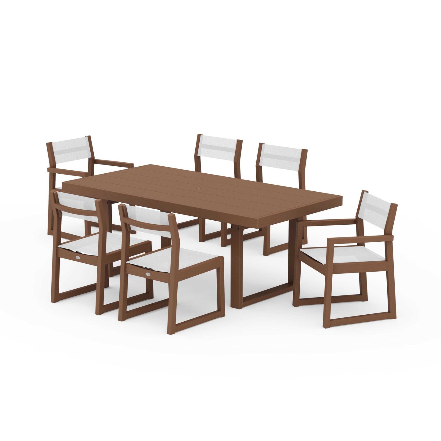 POLYWOOD EDGE Sling 7-Piece Dining Set — Teak / White Sling