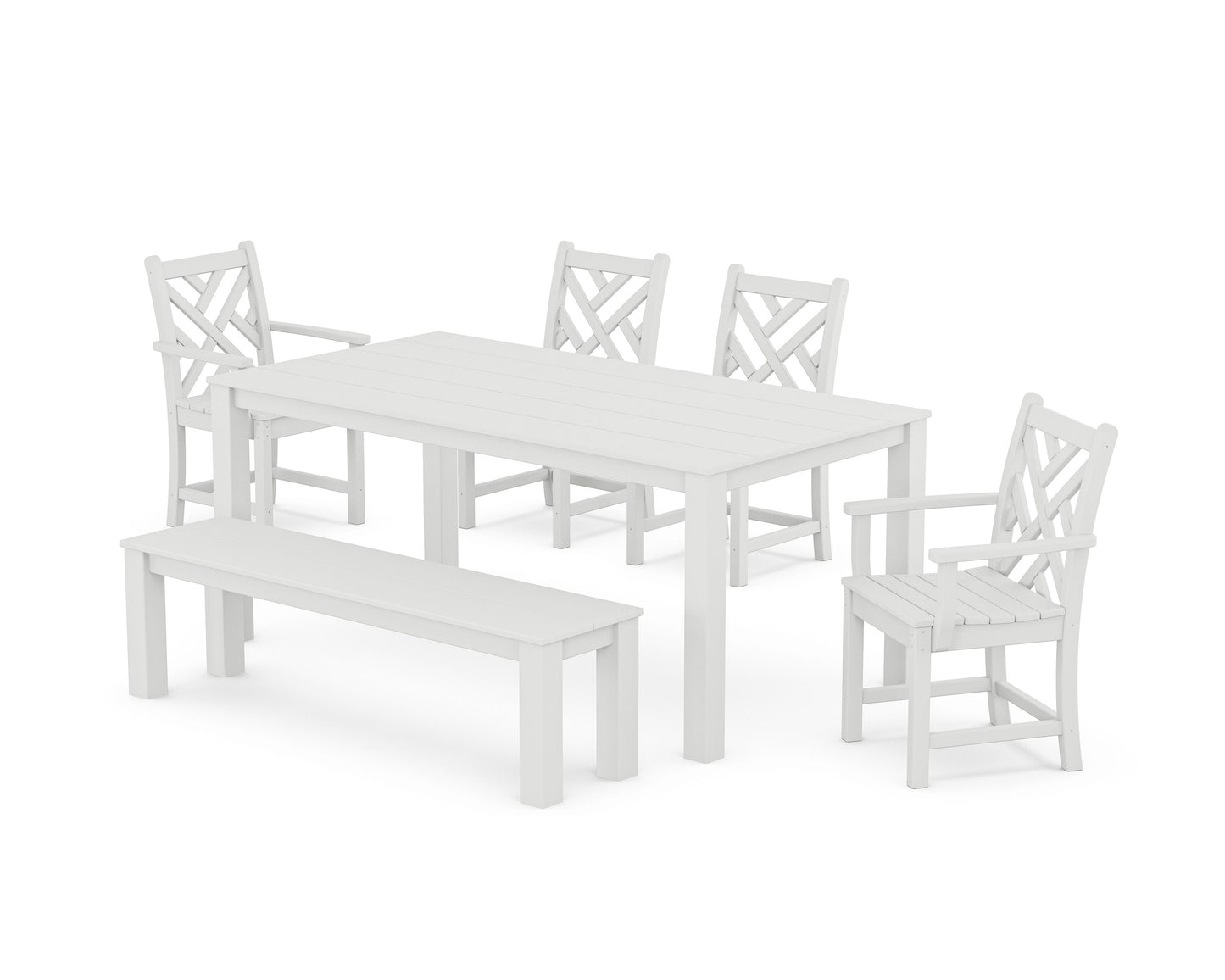 POLYWOOD Chippendale 6-Piece Parsons Dining Set with Bench — White