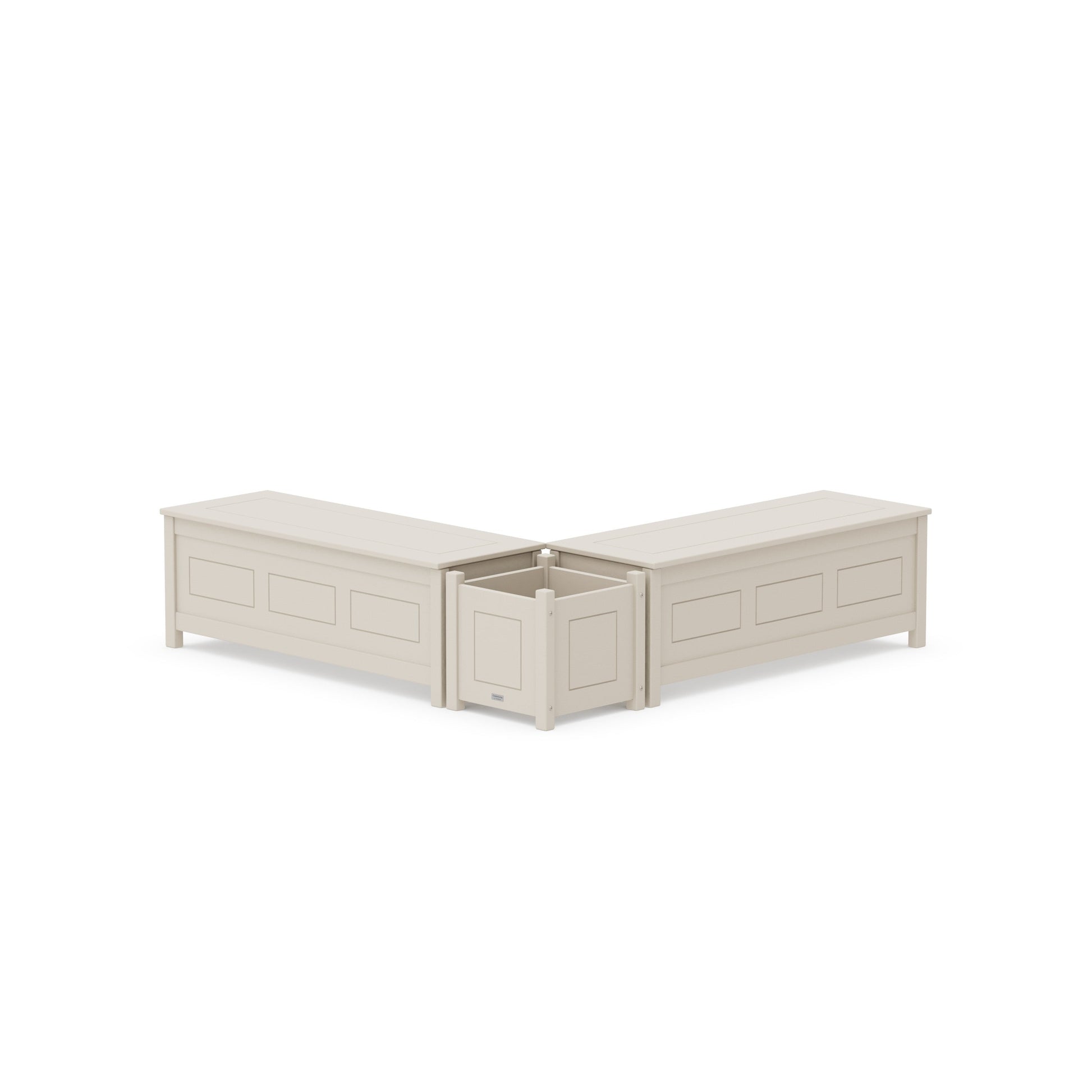 POLYWOOD 48" Country Living L- Shaped Planter Storage Bench Set — Sand